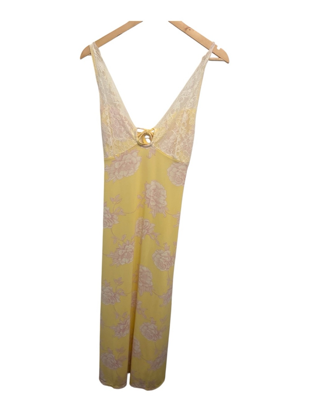 Yellow Floral Lace-Trim Slip Chemise